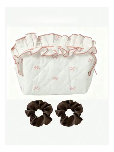 Bolsa De Maquillaje De Viaje Rosa Con Cinta Para El Pelo, Po