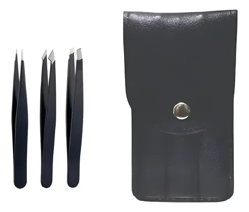 Set De 3 Pinzas Profesionales Para Cejas Con Estuche X 2