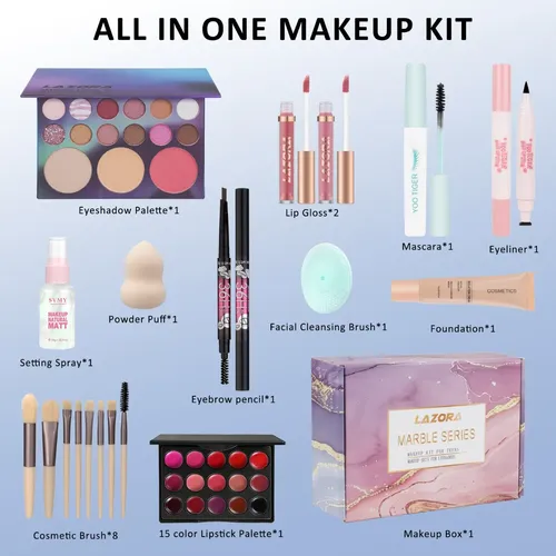 Set Maquillaje Lazora Marble Series Con Brochas