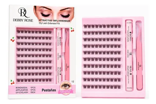 Debby Rose Kit Pestañas Cluster Adhesivo Pestañas Diy Color Negro Espesor 1.2 cm Largo 1 cm Tipo de curvatura D