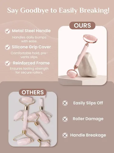 Set Masajeador Facial Rena Chris Rodillo Y Gua Sha Rosa