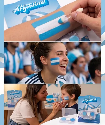 Pintura Cara Argentina Kit X12 Paleta Pincel Mayorista Copa