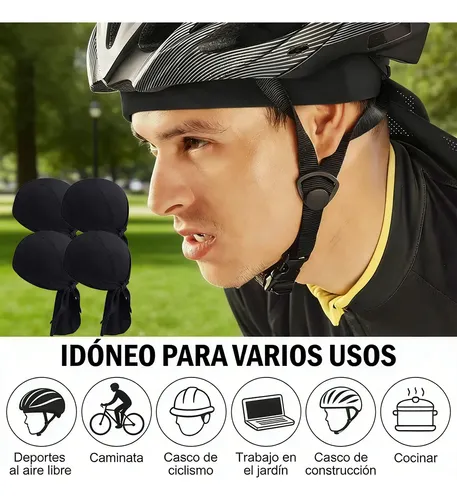 // 4pzs Turbante Deportivo Negro Secado Rápido Y Absorbe K / Black Solid