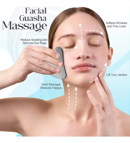 Set Gua Sha Facial Grande Acero Para Drenaje Y Masaje
