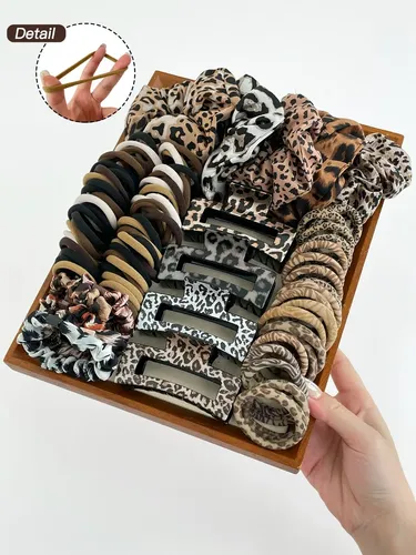 124 Pinzas Y Ligas De Pelo Con Estampado De Leopardo For Mu