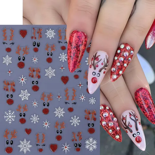 Pegatinas De Uñas Csybaris Christmas Red Winter Snowflake 3d