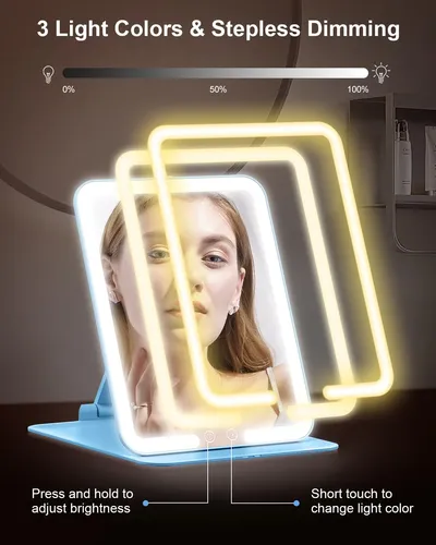 Espejo De Maquillaje Gospire Led Con Luz 10x Plegable Azul