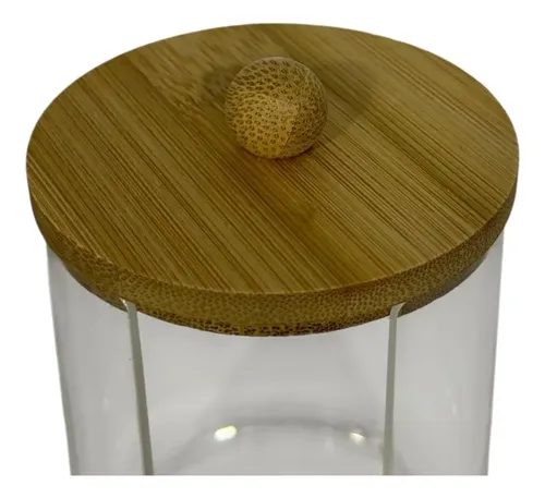 Organizador Cosméticos Maquillaje Acrílico Tapa Bambú 9x7cm