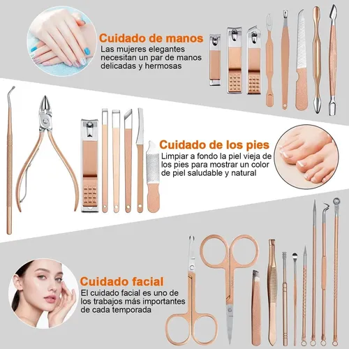 Kit De Manicura Y Pedicura 23 En 1 En Estuche De Acero Inoxi