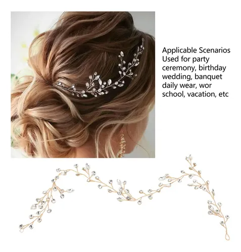 Gold Rhinestone Bridal Hair Vine Classic Simple Wedding