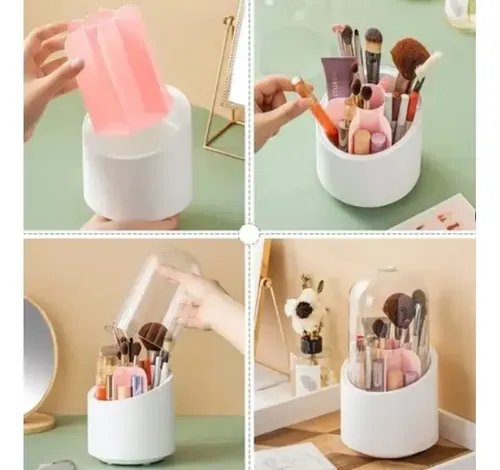 Organizador De Brochas Maquillaje Giratorio 360° Con Tapa