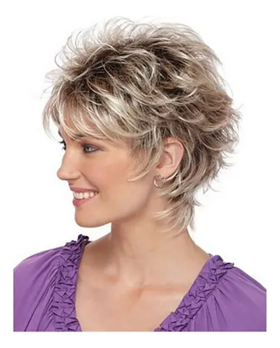 Peluca Rizada De Corte Corto A Wigs Fashion, Color Degradado