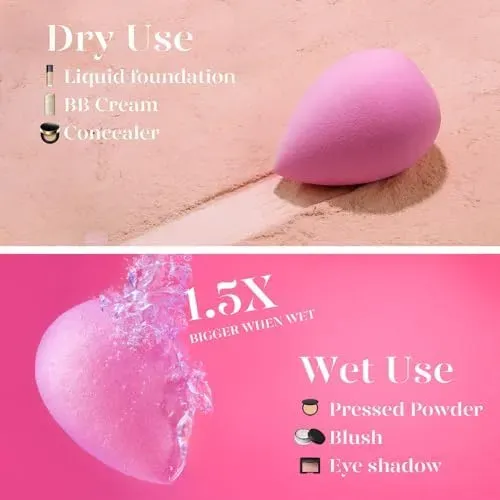 6 Pcs Beakey Super Soft Makeup Sponge Set Pink Latex Free