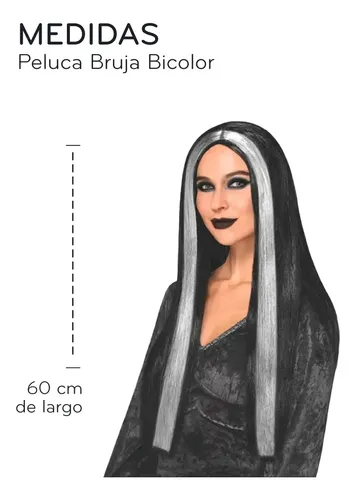 Peluca Bruja Cotillon Halloween Lacia Negra Bicolor Morticia