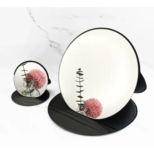 Espejo De Maquillaje Plegable De Cuero Sintético