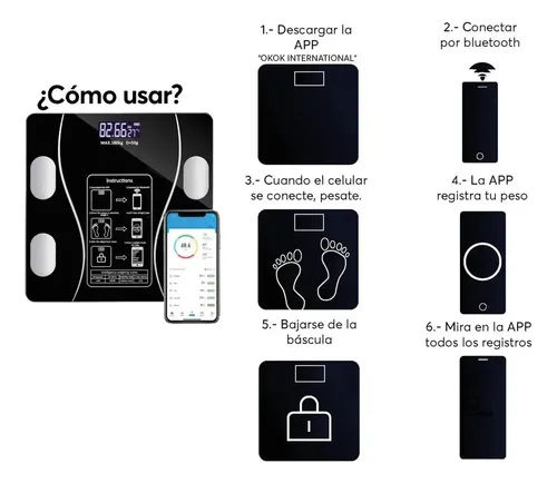 Balanza Baño Digital Inteligente Bluetooth 180kg Smart