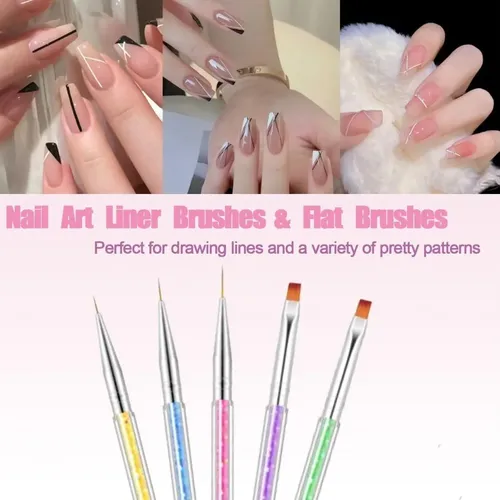 Aibee Set Pinceles Nail Art Doble Punta 5 Piezas