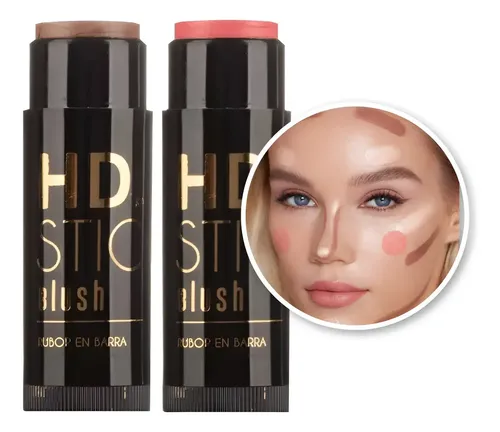 Kit Contorno Cremoso Barra Iluminador Rubor Stick Hd Katalia Tono Del Maquillaje X2_bronce Satinado – Rose Satinado