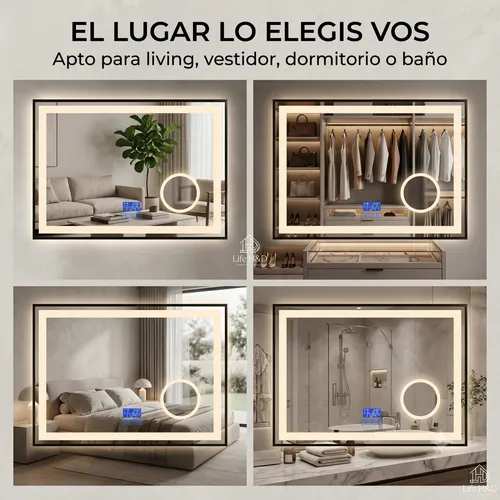 Espejo Moderno Bluetooth Luz Led Desempañador Display 60×80