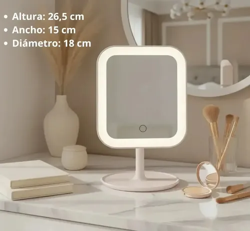 Espejo Rectangular Con Luz Touch Blanco Led Usb Maquillaje