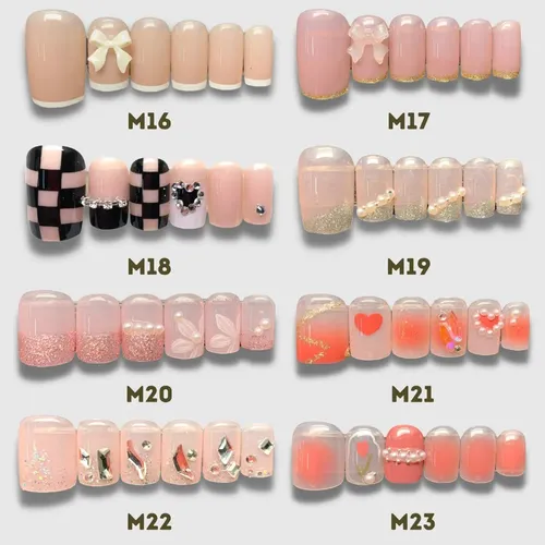 Uñas Postizas Almendras 24pcs Con Pegamento Vario Modelos