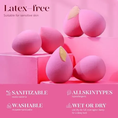 6 Pcs Beakey Super Soft Makeup Sponge Set Pink Latex Free