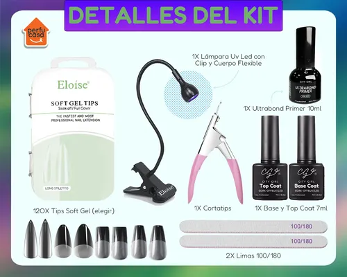 Kit Uñas Soft Gel Tips Manicuría Completa Cabina Uv Led Semi