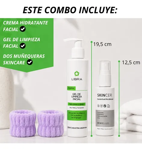 Kit Skincare Piel Mixta Grasa Facial Libra + X2 Muñequeras