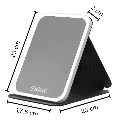 Espejo De Maquillaje LED Plegable Recargable USB Con Luz Táctil 3 Tonos De Luz Brillo Regulable Espejo HD Portátil Para Tocador Viajes Skincare