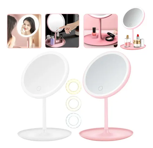 Espejo Maquillaje Makeup Luz Led Circulo Touch Tactil Usb