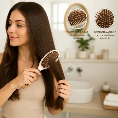 Set X4 Cepillos De Madera Para Todo Tipo De Cabello Y Pelo