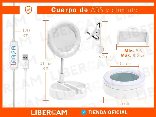 Espejo Selfie Porta Celular Luz Led Ring Light Usb Maquillaj