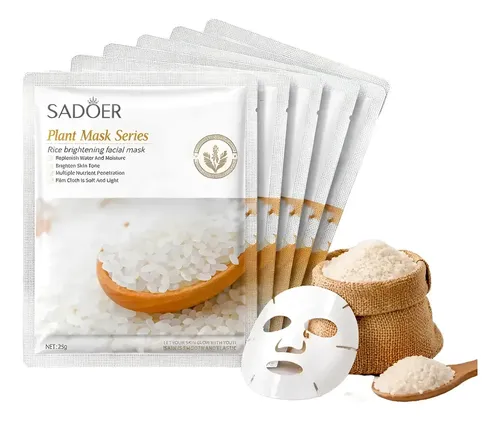 Pack X6 Mascarilla Facial Sadoer Arroz Aclarante Hidratante Todo Tipo De Piel