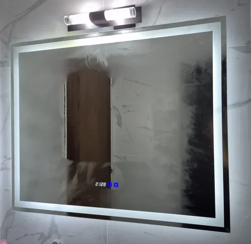 Espejo Led Baño 100 X 80 B 3 Luces Desempañador Reloj Temp