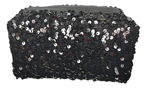 Cw Bolsa De Maquillaje Con Purpurina Negra Y Lentejuelas