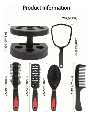Set Cepillos Para Cabello Con Soporte 4 Piezas Rojo