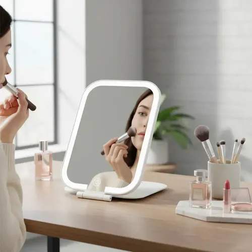 Espejo Led Maquillaje Plegable Con Luz 3 Tonos Usb