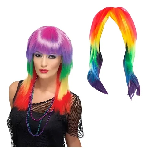 Combo X12 Pelucas Larga Lacia Multicolor Carioca Disfraz