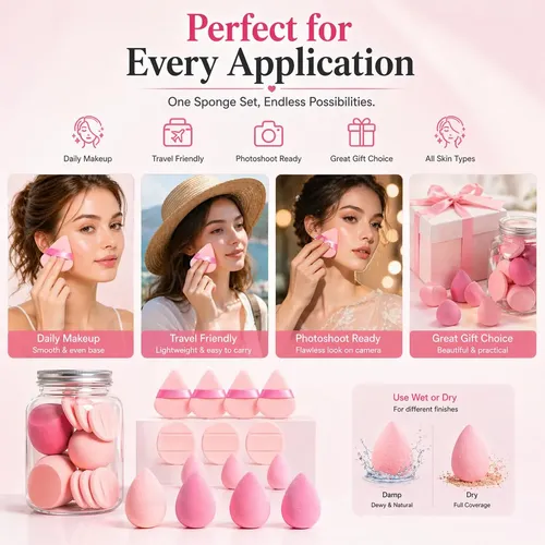 Kit 14 Esponjas De Maquillaje Para Polvo Rosa Mediana