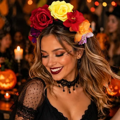 Diadema Con Corona De Flores Rosas, Tocado For Halloween
