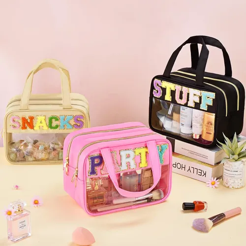 Bolsa De Maquillaje Simboom Chenille Letter Clear Impermeabl