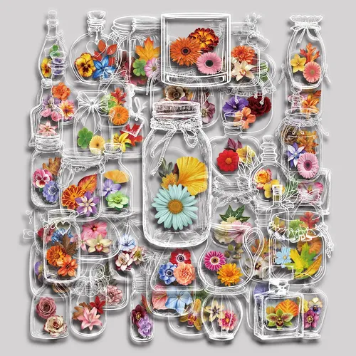 50pcs Pack De Stickers De Flores Secas En Botella