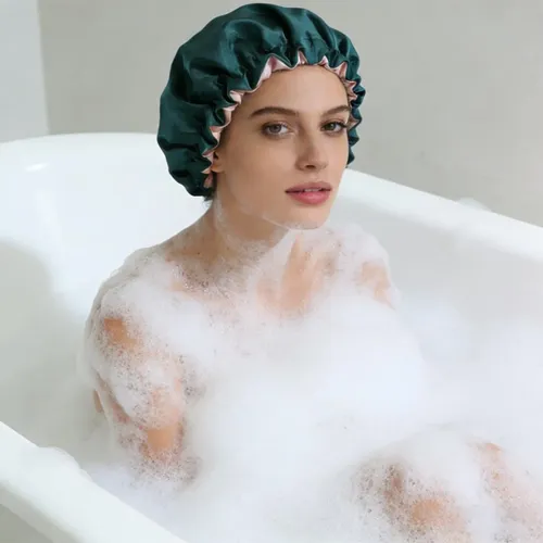 2-layer Waterproof Elastic Shower Bonnet For Long Braids, .y