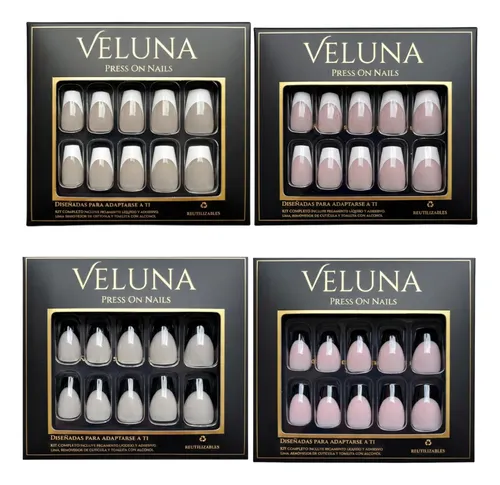 Uñas Press On Veluna – Soft Gel Premium – Francesitas Clásicas 30u Cuadradas – Nude Arena