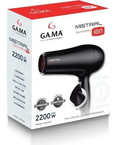 Secador De Pelo Gama Italy Mistral Tourmaline Ion 2200w Frio Color Negro