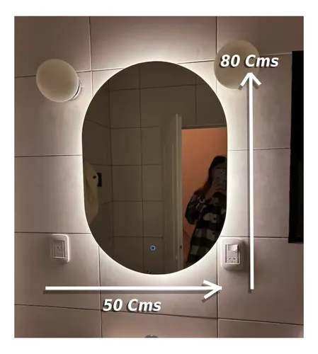 Espejo Led Vertical Oval 80×50 Botón Luz Frío/cálido *outlet