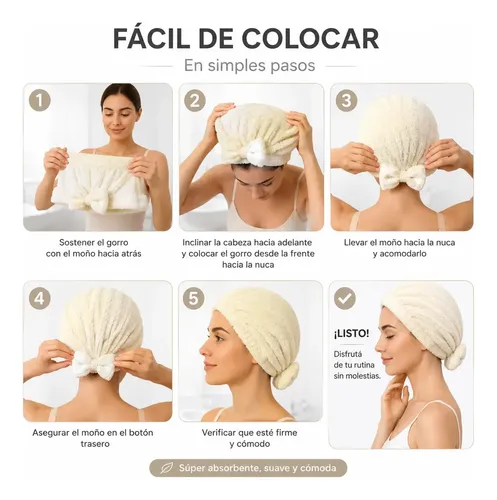 Gorro Pelo Baño Microfibra Secado Moño Blanco