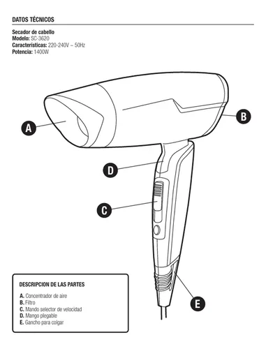 Secador Para Cabello 1400w Azul Yelmo Sc-3620