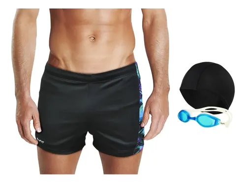 Malla Short Natación Hombre + Antiparras + Gorro Tela
