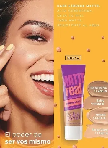 Base de Maquillaje Color Trend Líquida Matte SPF 15 Avon, Beige Claro